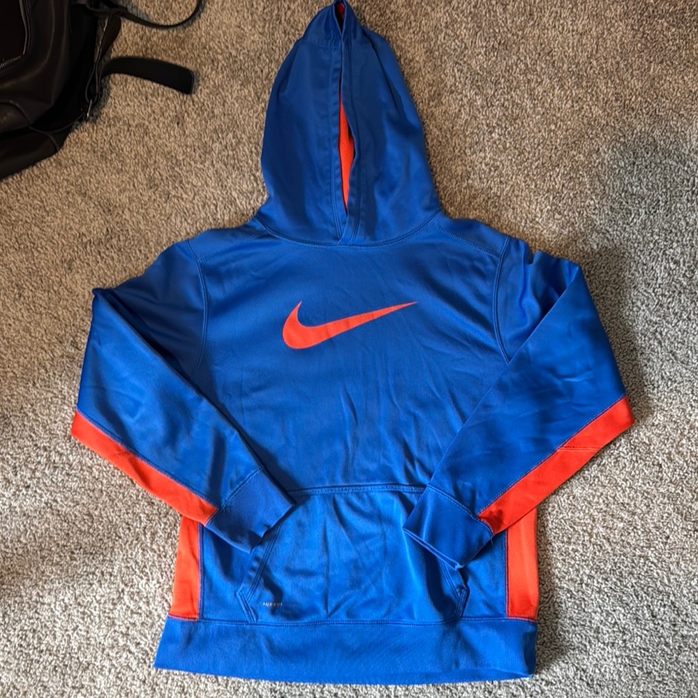 Nike Blue and Orange Athletic Hoodie Sweatshirt